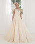 Off The Shoulder Champagne Lace Wedding Dress 2019 Ball Gown Lace Bridal Gowns with Belt